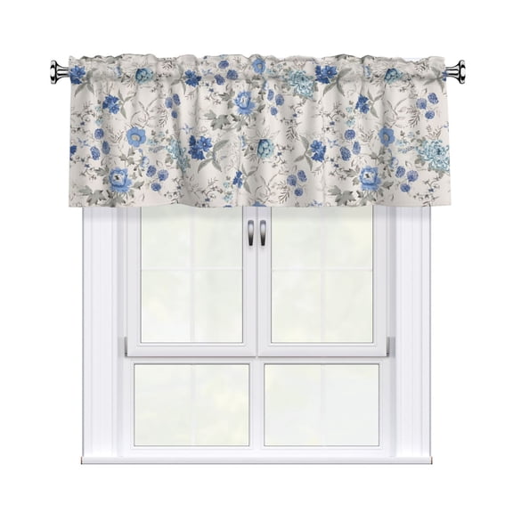 Farmhouse pastoral style fresh blue floral valance, rustic style spring and summer blue floral patterns.54x18 in rod - pocket curtain valance is suitable for bathroom, kitchen and living room decor.