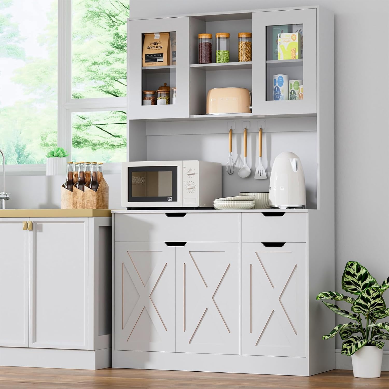 Farmhouse storage cabinet with doors and drawer, adjustable shelves ...