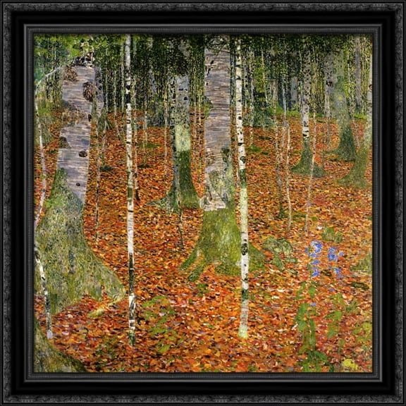 Farmhouse with Birch Trees 28x28 Large Black Ornate Wood Framed Canvas Art by Gustav Klimt