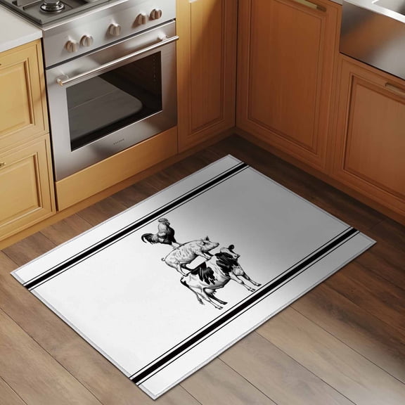 Farmhouses Animal 2x3 Rug for Entryway Front Door Kitchen Sink Area, Cow Pig Chicken Animal Stripes Low Pile Washable Non Slip Rectangle Area Rug