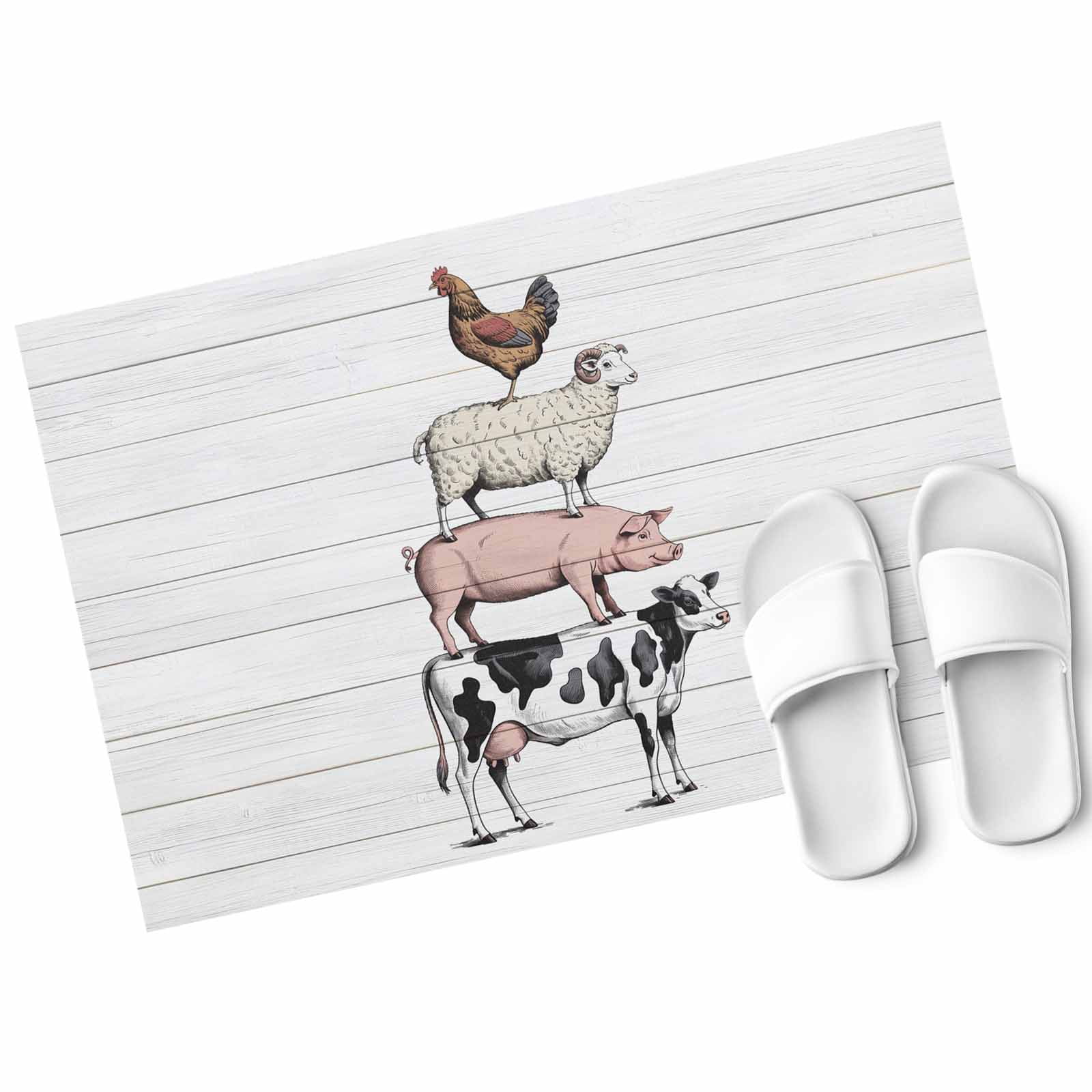 Farmhouses Animal Door Mat Cow Sheep Pig Chicken Wood Grain Non Slip ...