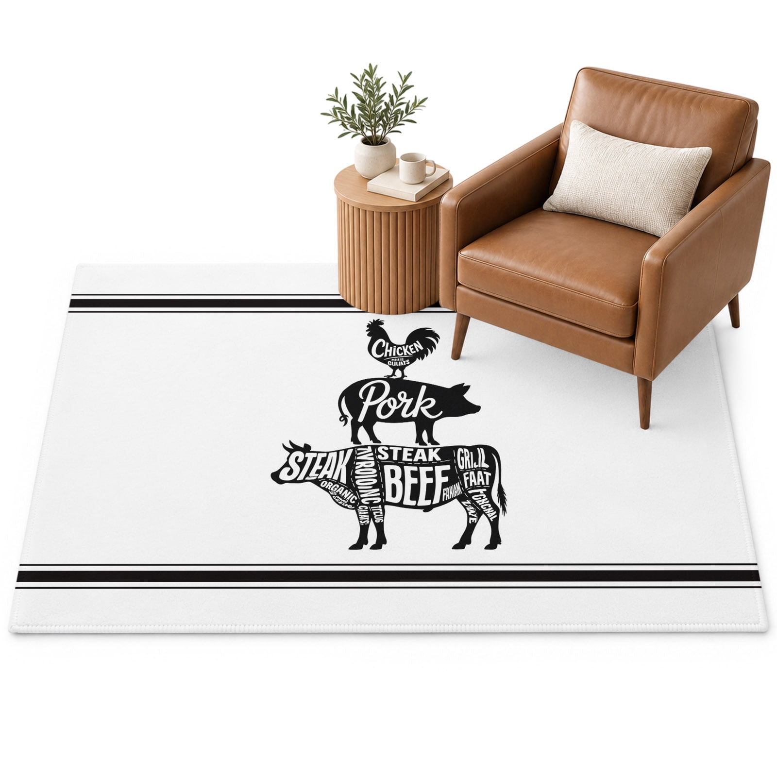 Farmhouses Area Rug 3'x5', Pig Chicken Stripes Text Soft Mat Non-Slip ...