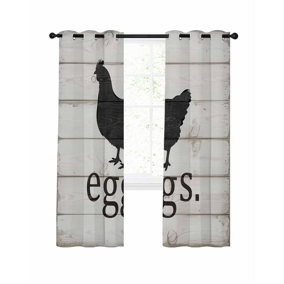 Farmhouses Chickens Blackout Curtains 72 Inch Length Animal Silhouettes Eggs Retro Wood Grain Thermal Insulated Window Curtain Window Drapes 2 Panels for Bedroom Living Room 52"Wx72"L