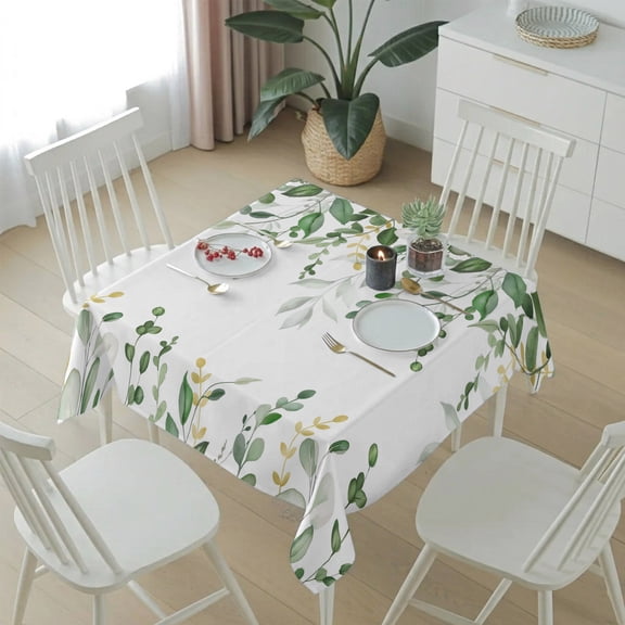 Farmhouses Green Grass Eucalyptus Leaves Table Cloth 54x54in, Waterproof Square Tablecloth Wipeable Tablecloths Spring Plant Table Covers for Dining Tables Party Indoor Outdoor