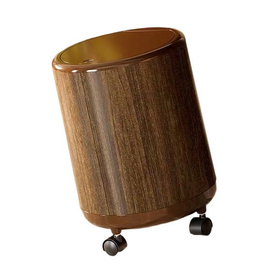 Farmhouses Pattern Plastic Waste Container With Lid and Wheels 12L High Capacity Moisture Resistant Trash Can