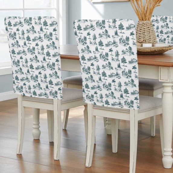 Farmhouses Plants Dining Chair Back Cover Only, Mystic Castle Rustic Abstract Tree Green Set of 4 Chair Back Covers, Removable Washable for Dining Room, Banquet & Holiday Decoration