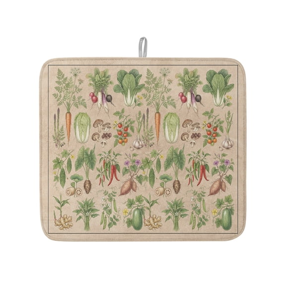 Farmhouses Retro Carrots Cabbage Mushrooms Dish Drying Mats for Kitchen Counter,Absorbent Microfiber Dish Drainer Rack Mat Vegetables Drying Pad for Sinks,Utensils,Countertops,16x18in