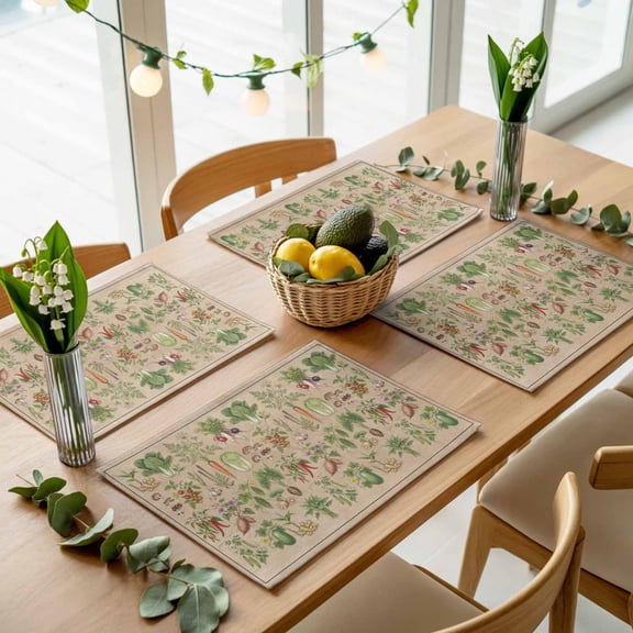 Farmhouses Retro Carrots Cabbage Mushrooms Placemats Set of 4,Wipeable Washable Table Mats for Dining Tables, Vegetables Place Mats for Kitchen Event Party Tabletop Decor