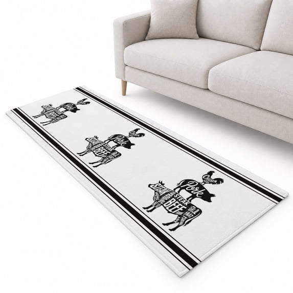 Farmhouses Runner Rug 2.6'x8', Pig Chicken Stripes Text Soft Mat Non ...