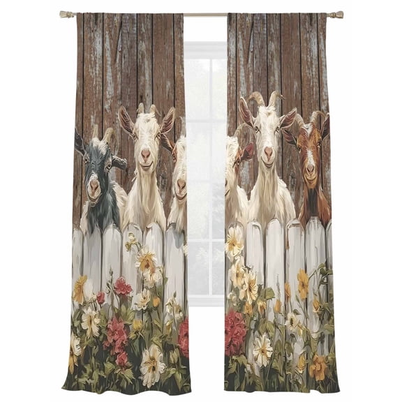 Farmhouses Sheer Curtains 84 inches Long 2 Panels Set Goats Farm Animal Flower Vintage Wood Sheer Drapes Rod Pocket Window Curtains for Living Room/Bedroom