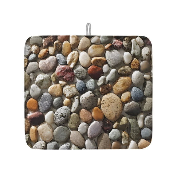Farmhouses Stones Dish Drying Mats for Kitchen Counter,Absorbent Microfiber Dish Drainer Rack Mat Abstract Cobblestones Pattern Drying Pad for Sinks,Utensils,Countertops,16x18in