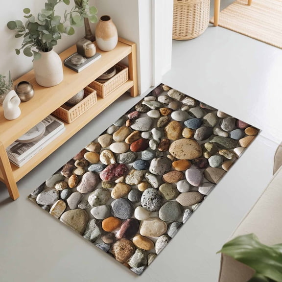 Farmhouses Stones Rectangle Rug 2'x3' Abstract Cobblestones Pattern Washable Area Rugs for Living Room Bedroom Entryway Non Slip Entrance Door Mat Indoor Floor Carpet