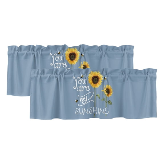 Farmhouses Sunflowers 2 Panels Kitchen Valance, You Are My Sunshine Blue Background Curtains Valances for Small Windows Rod Pocket Window Treatments for Living Room Bedroom 42" W x 12" L