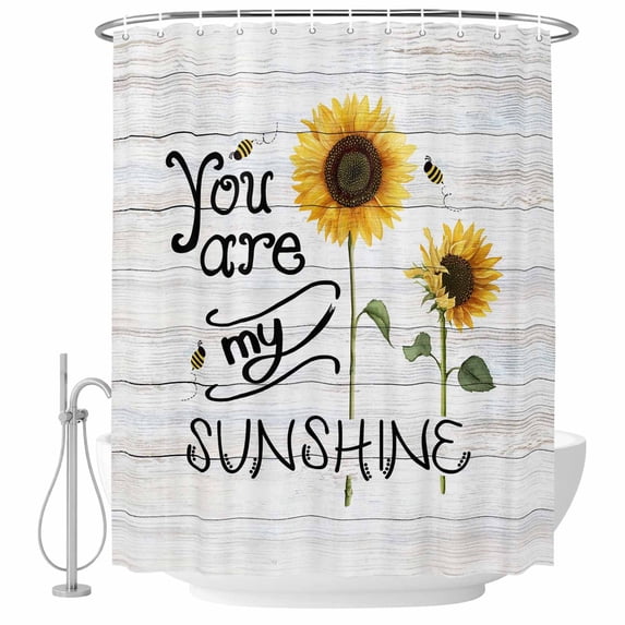 Farmhouses Sunflowers Bathroom Shower Curtains with Hooks, You Are My Sunshine Grey Wood Grain Waterproof Fabric Washable Shower Curtain for Home Hotel Bathtub Decor 36x72 Inch