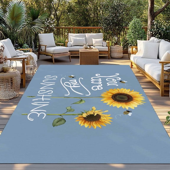 Farmhouses Sunflowers Indoor Outdoor Rugs 3x5 Ft, You Are My Sunshine Blue Background Outdoor Patio Rugs Mat Washable Outside Area Rugs Carpet for Porch Deck RV Camping Pool Balcony Backyard