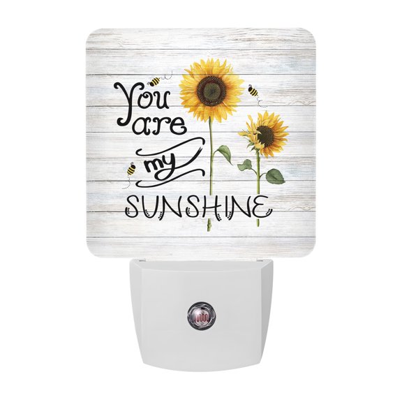 Farmhouses Sunflowers Night Lights, You Are My Sunshine Grey Wood Grain Smart Auto Dusk to Dawn Sensor Nightlights Plug-in Nightlight for Bedroom Bathroom Living Room Kitchen Hallway