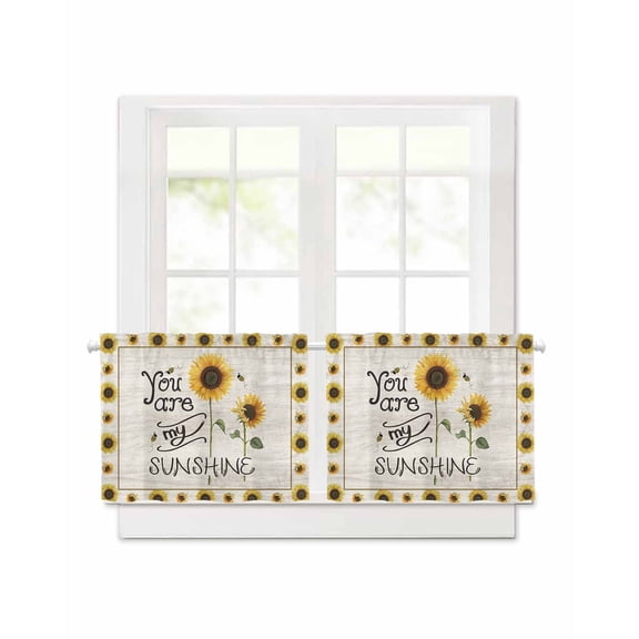 Farmhouses Sunflowers Short Blackout Curtains 24 Inch Long You Are My Sunshine Floral Wood Plank, 2 Panels Thermal Insulated Darkening Rod Pocket Drapes for Bedroom, 30"W x 24"L