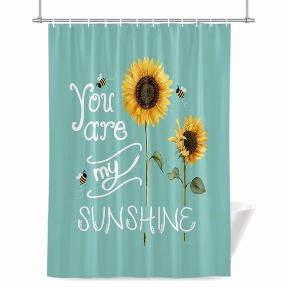 Farmhouses Sunflowers Shower Curtain, You Are My Sunshine Teal Background Waterproof Shower Curtain Set with 12 Hooks Lightweight Bath Curtains Fabric Bathroom Decor 60x72 Inches