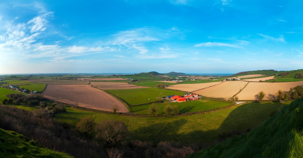 Farmhouses in a field from Dunamase Castle County Laois Republic Of Ireland Canvas Art - Panoramic Images (27 x 9)