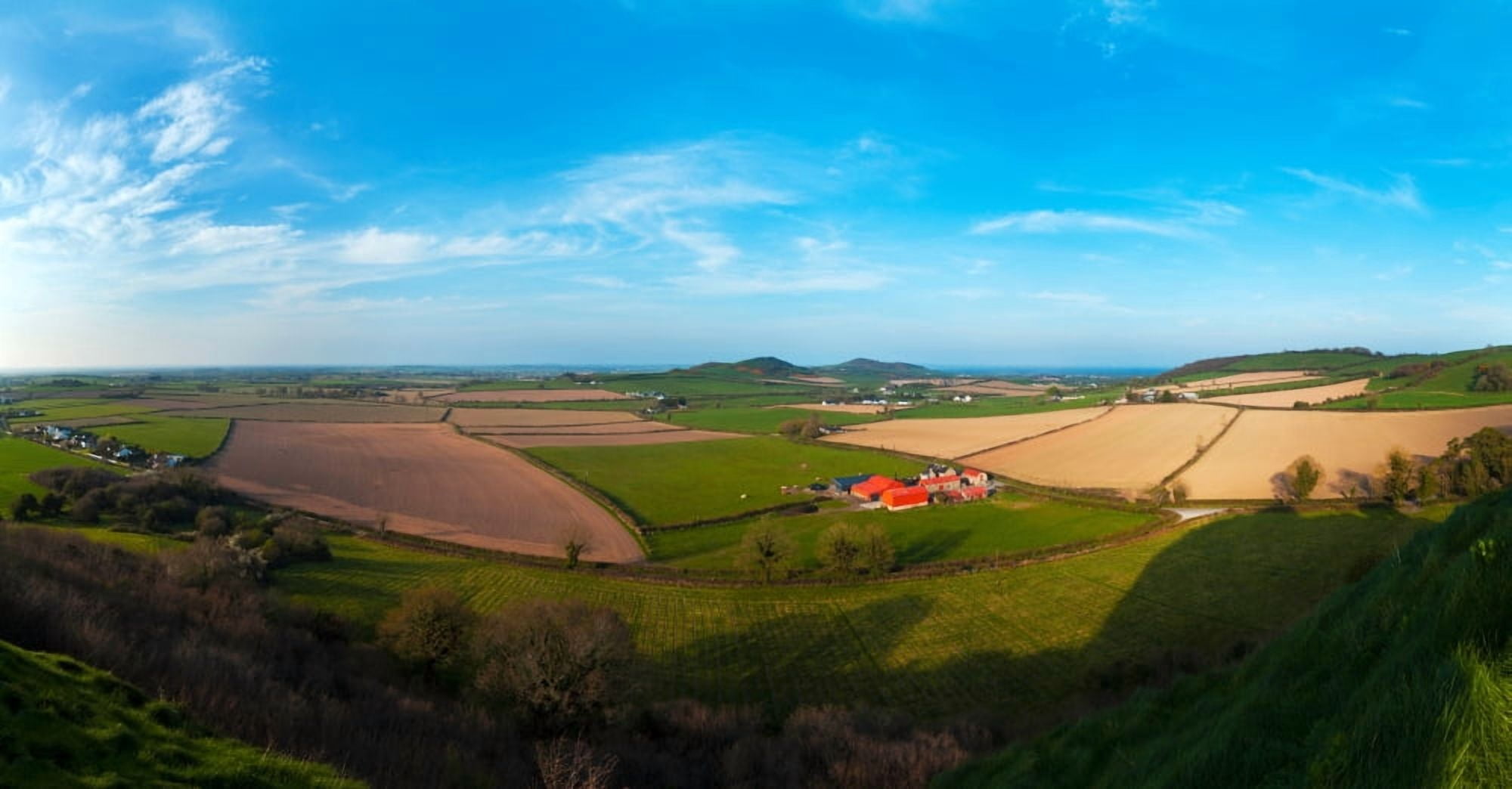 Farmhouses in a field from Dunamase Castle County Laois Republic Of Ireland Canvas Art - Panoramic Images (36 x 12)