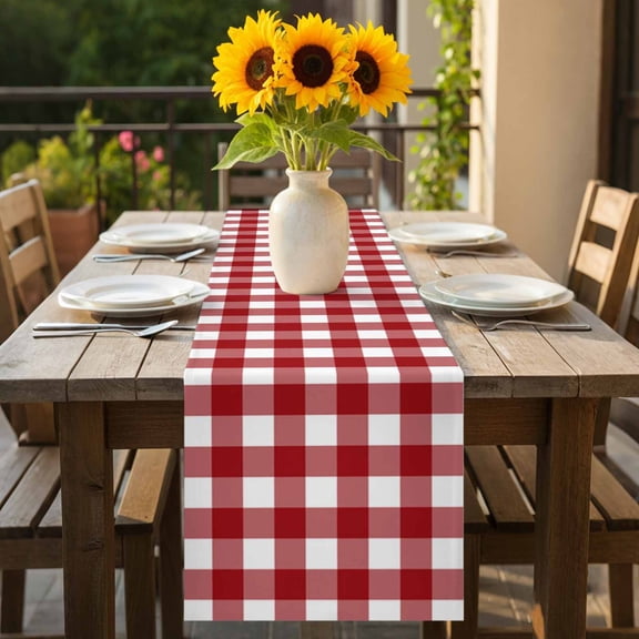 Farmhsoue Christmas Red White Buffalo Check Table Runner-70 Inch Long Rural Style Table Runners Linen Burlap Tablerunner for Kitchen Dining Room Holiday Party