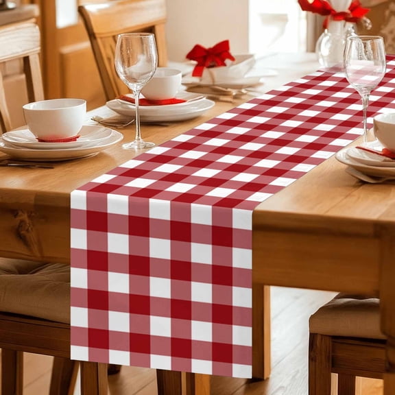 Farmhsoue Red White Buffalo Check Table Runner 36 Inches Long,Kitchen Dining Tablerunners Rural Style Linen Table Runners Dresser Scarves for Home Dinner Wedding Holiday Party Decor