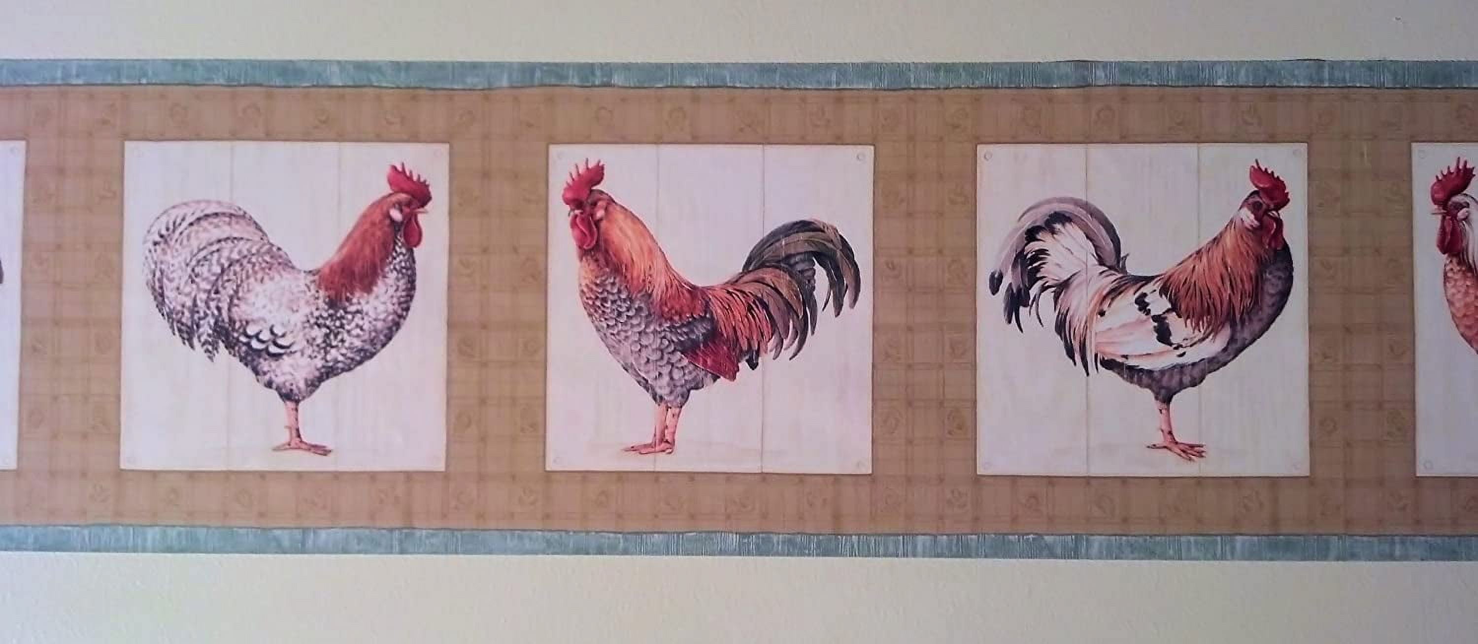 Rooster Farm Animal Wallpaper Border - Country Barnyard Theme With Blue Background, 15 Foot Rolls