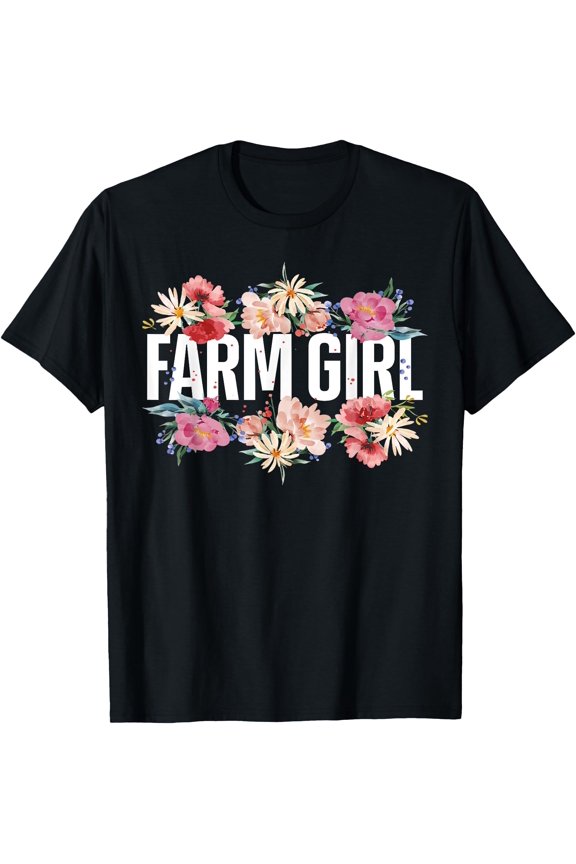 Farming Farmer Girl Flower Floral Farm Girl T-Shirt, Vintage Birthday Gift