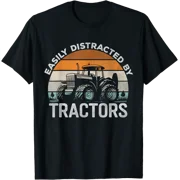Farming Humor Easily Distracted by Tractor Farmer Mens T-Shirt