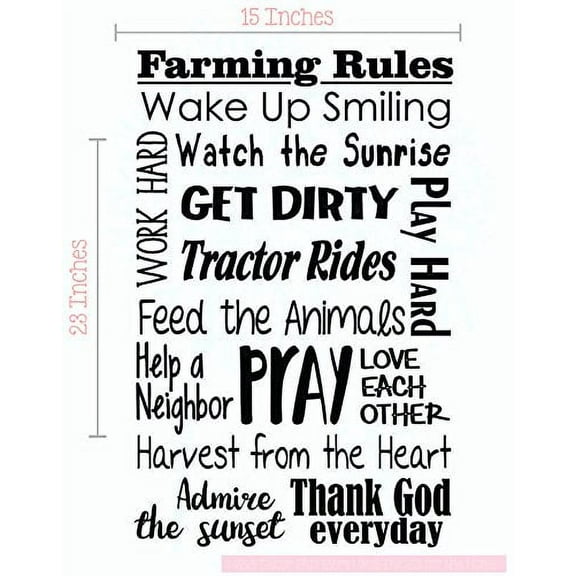 Farming Rules Subway Vinyl Letters Wall Decals Sticker Quotes, 23x15-inch, Black