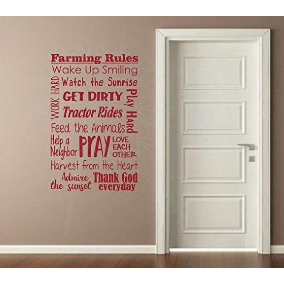 Farming Rules Subway Vinyl Letters Wall Decals Sticker Quotes, 36x23-inch, Red
