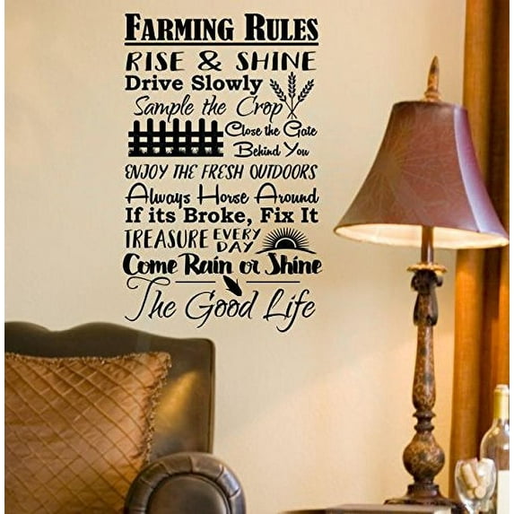 Farming Rules The Good Life Decals Wall Sticker Vinyl Lettering Wall Art, 23x15-inch, Black