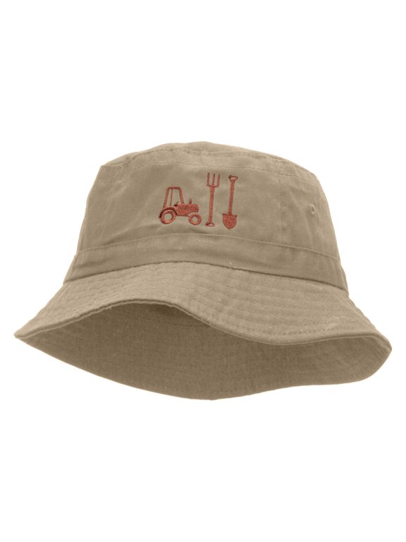 Farming Tool Embroidered Bucket Hat - Khaki OSFM