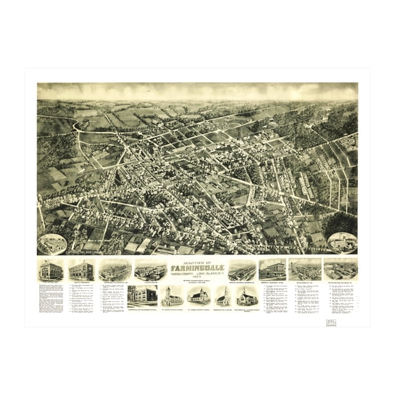 Farmingdale Art, 1925 Vintage Map of Farmingdale New York, NY History Wall Decor Gift, Old Farmingdale Map - 24" x 18" Unframed Print