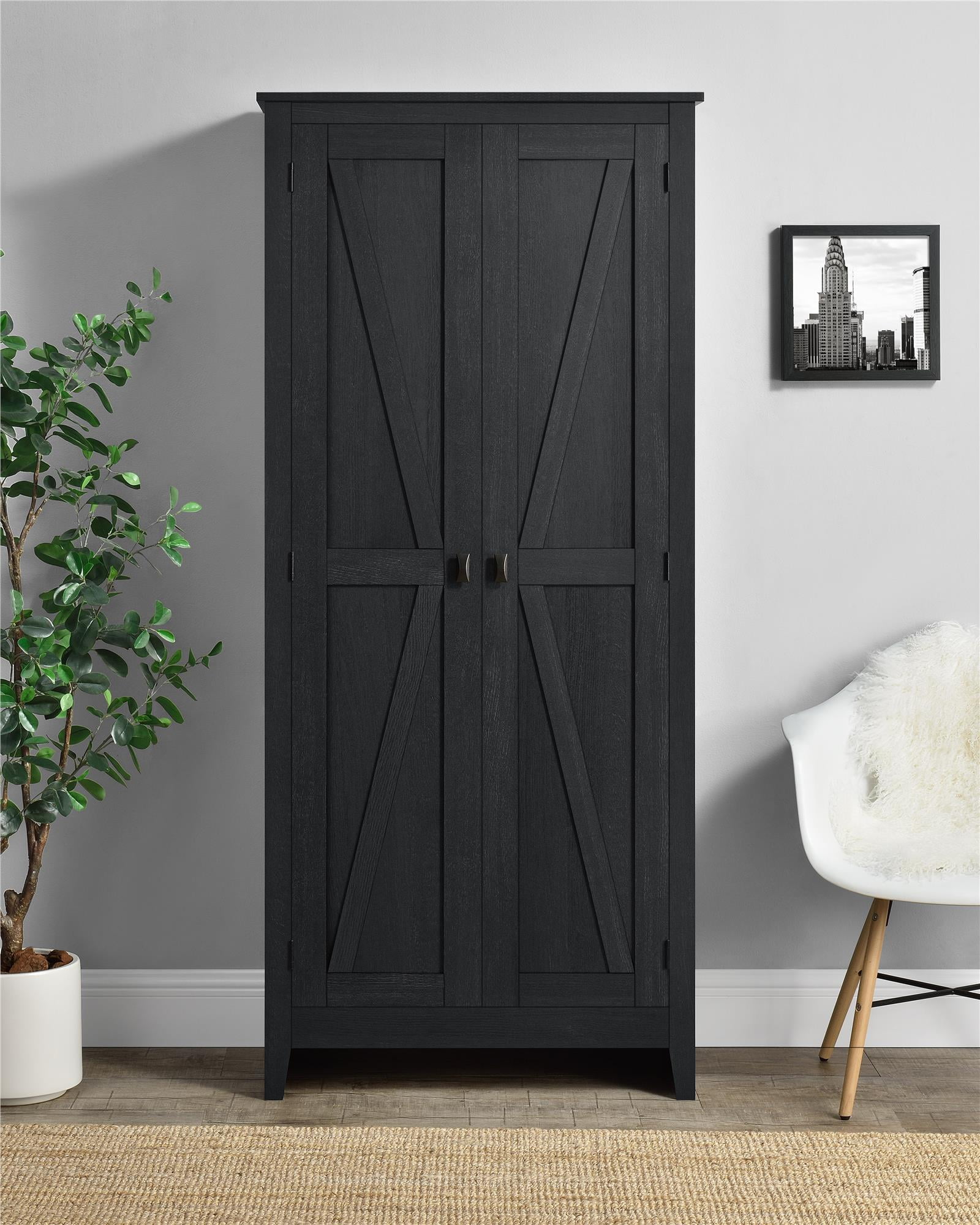 Black Oak Farmhouse Adjustable Shelving Storage Cabinet