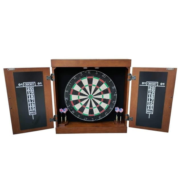 Walnut Bristle Dartboard Cabinet Set with Lighting