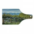 thumbnail image 1 of Farmland Cutting Board, Idyllic Scene with Tree Trunk Plank and Snow Mountain Range the Alps Photo, Decorative Tempered Glass Cutting and Serving Board, Wine Bottle Shape, Green Blue, by Ambesonne, 1 of 1