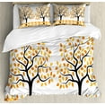 thumbnail image 1 of Farmland Duvet Cover Set, Border with Shady Deciduous Autumn Trees Growth Leaf Seasonal Background Art, Decorative 3 Piece Bedding Set with 2 Pillow Shams, King Size, Orange Black, by Ambesonne, 1 of 3