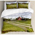 thumbnail image 1 of Farmland Duvet Cover Set, Long Photo of Flowing Fence of Country House in Rural Grassland Ranch Pastoral, Decorative 3 Piece Bedding Set with 2 Pillow Shams, King Size, Multicolor, by Ambesonne, 1 of 3