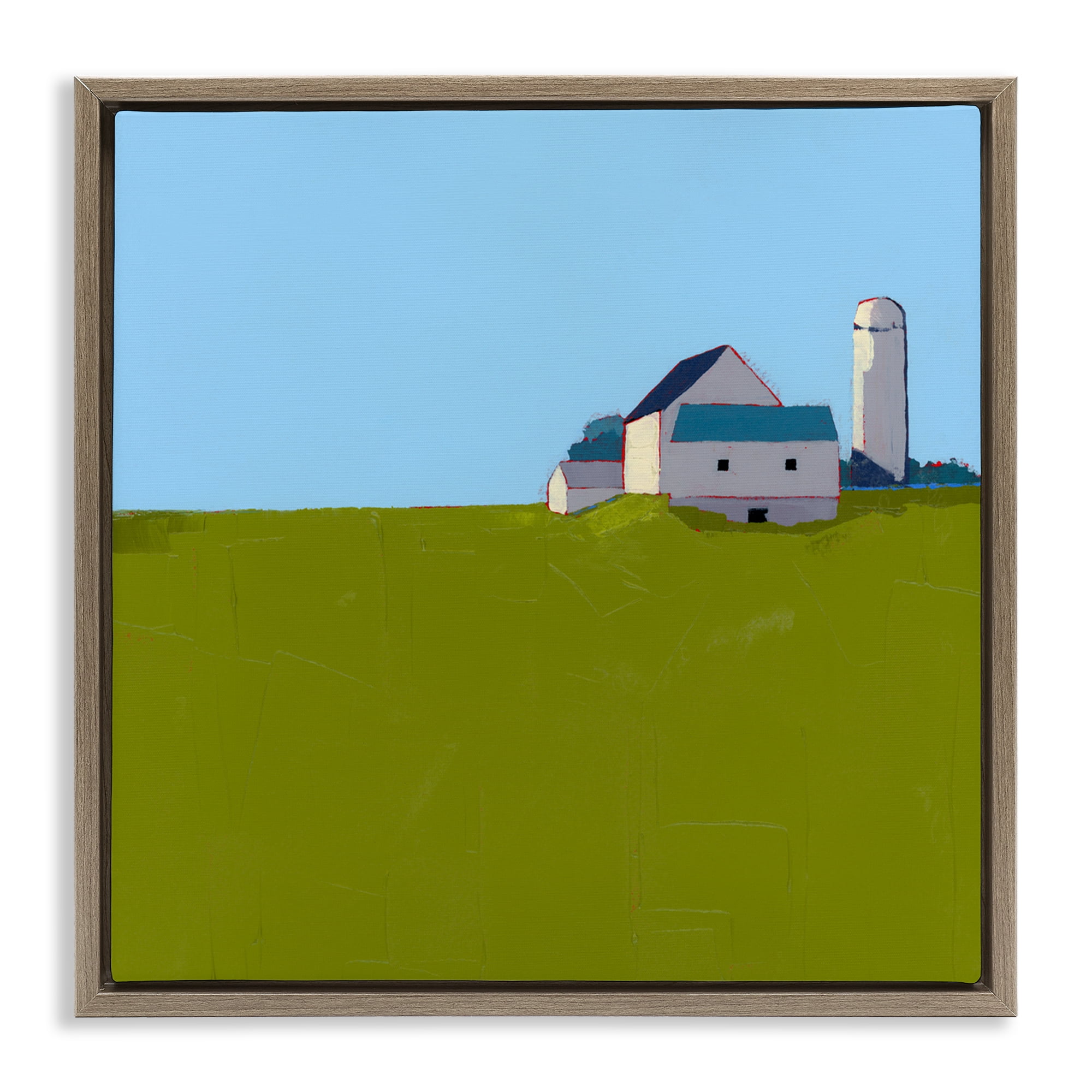 Farmland Silo in Distance Brown Framed Floater Canvas Wall Art, design by Ruth LaGue