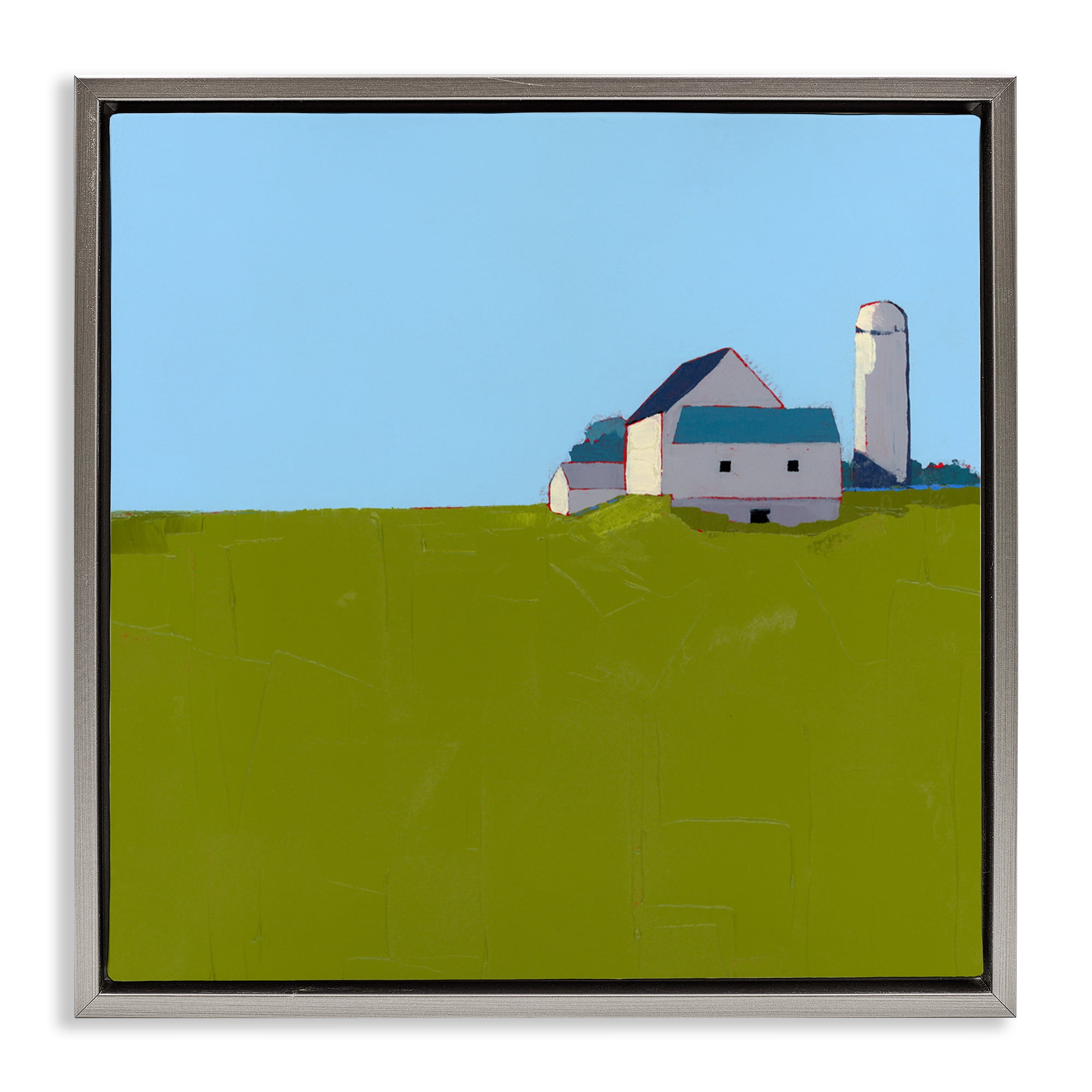 Farmland Silo in Distance Gray Framed Floater Canvas Wall Art, design by Ruth LaGue