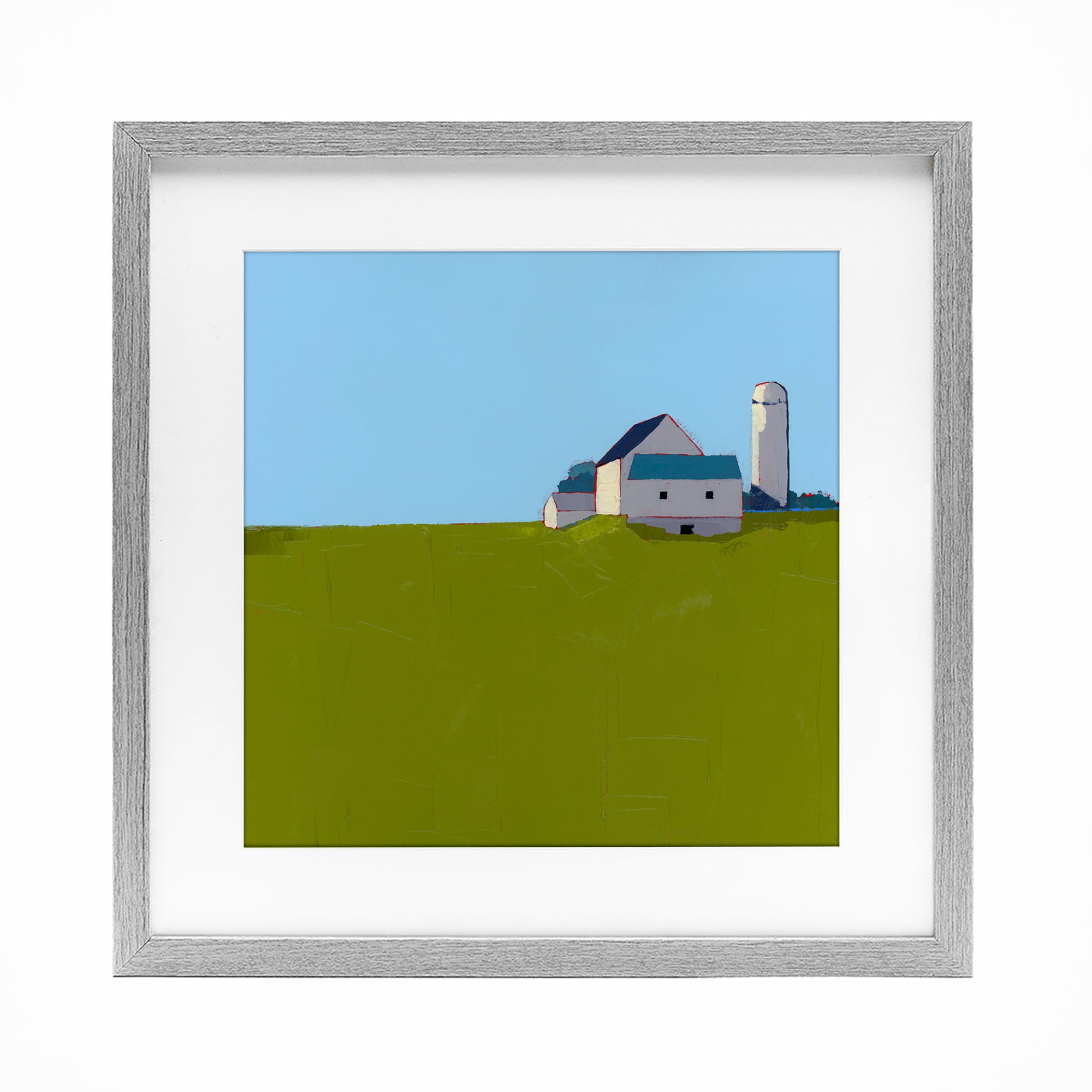 Farmland Silo in Distance Gray Framed Print Under Glass, design by Ruth LaGue