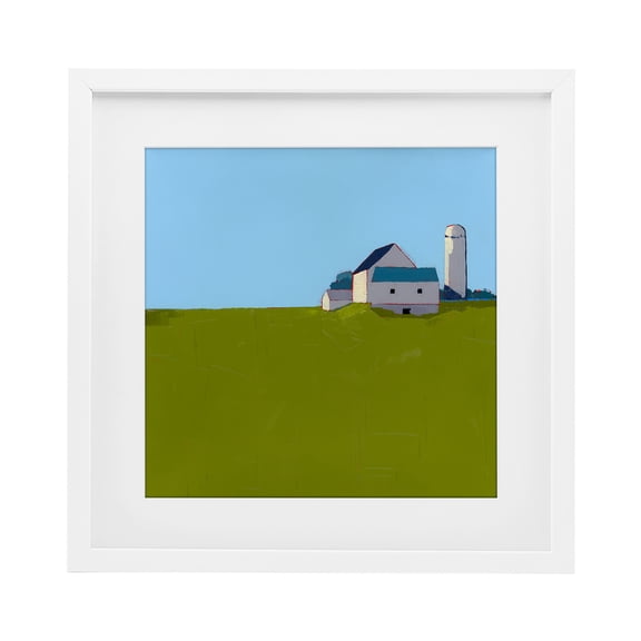 Farmland Silo in Distance White Framed Print Under Glass, design by Ruth LaGue