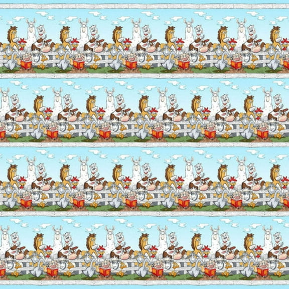 Farmland Tails Light Blue Cotton Panel Fabric