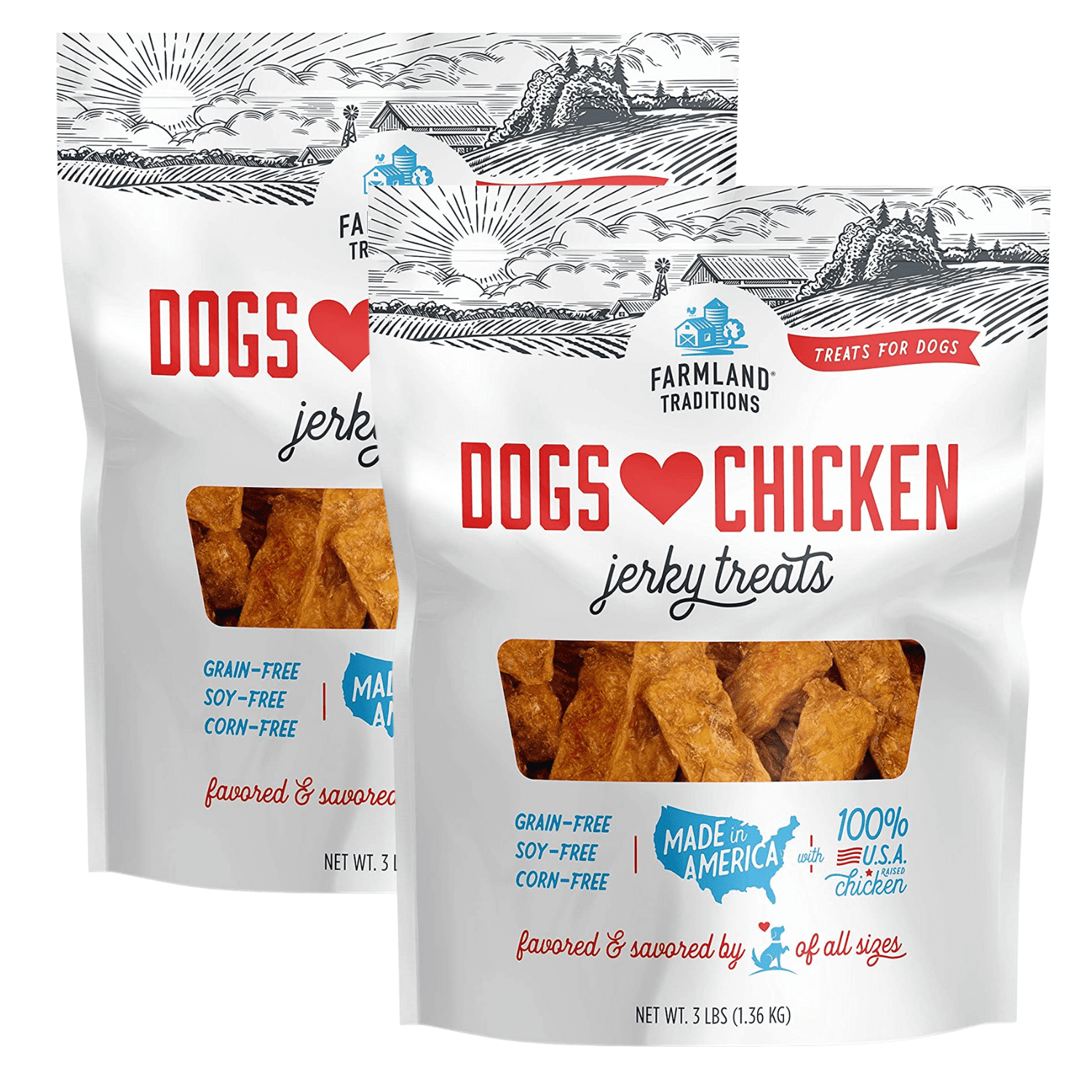 Farmland Tradition Dogs Love Chicken Premium Jerky Treats for Dogs, Made with Limited Ingredients, Zero Artificial Flavors, Protein Packed Treat Great for All Dog Sizes and Breeds 3Lbs Pack of 2