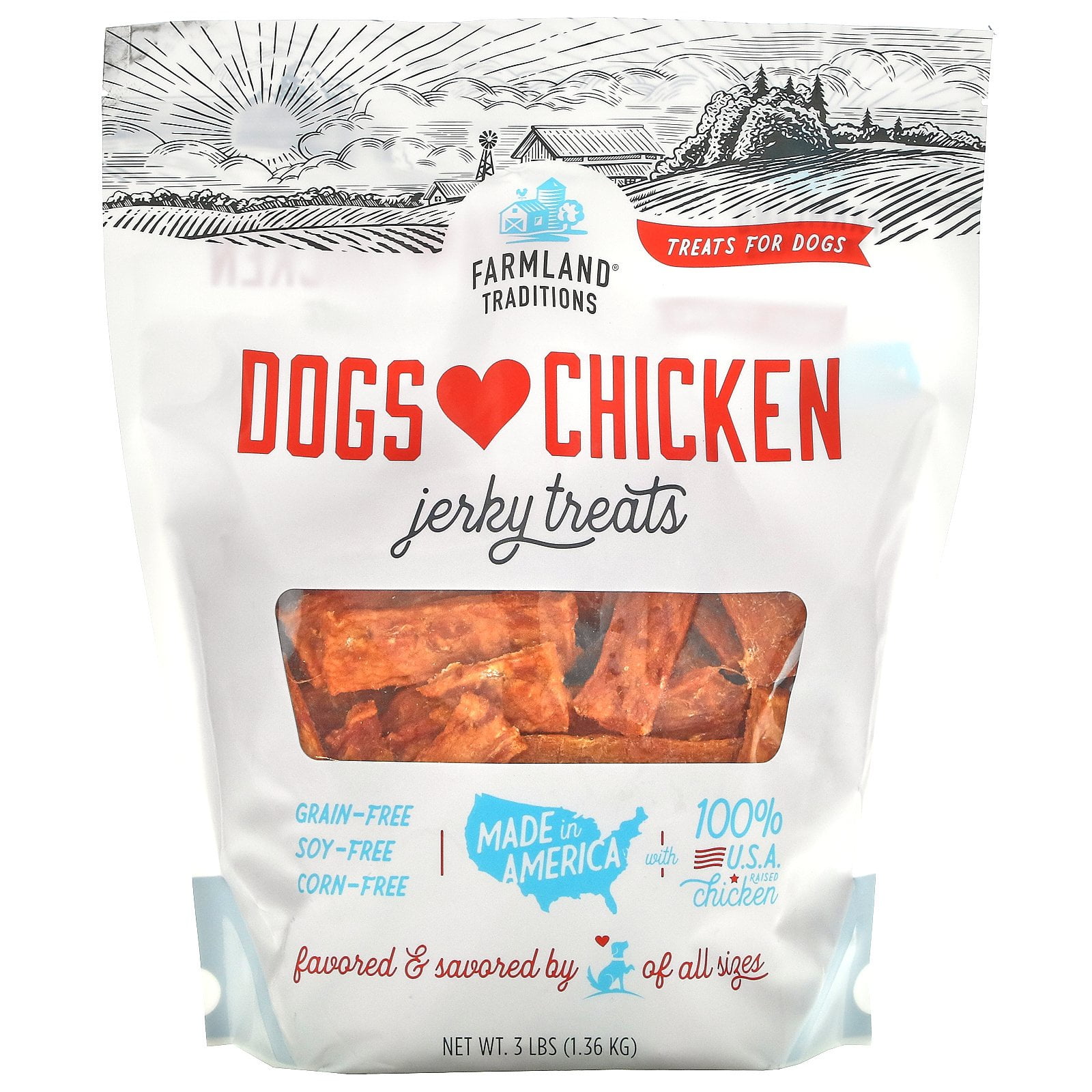 Farmland Traditions Dogs Love Chicken, Jerky Treats, 3 lbs (1.36 kg