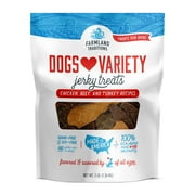 Farmland Traditions Dogs Love Jerky Dog Treats, Premium Dog Jerky Variety Pack with Chicken, Beef & Turkey, 3 Pound Bag