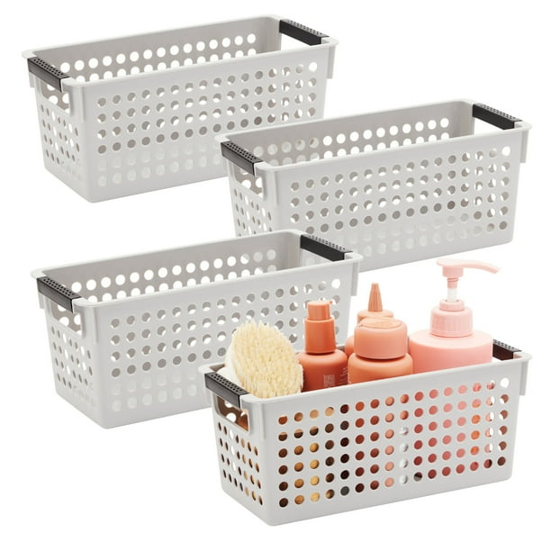 Farmlyn Creek Grey Plastic Storage Baskets with Handles, Small Storage