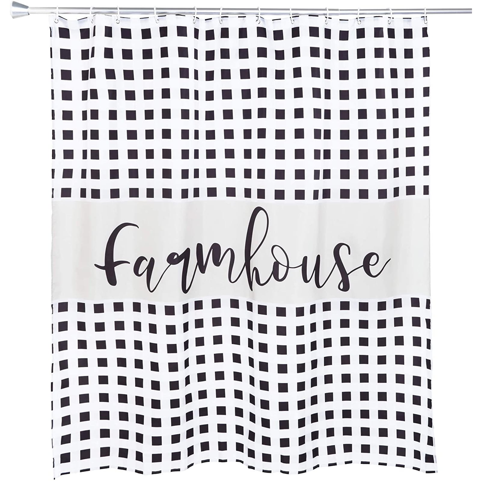 Farmlyn Creek White Black and White Polyester, Plastic Shower Curtain