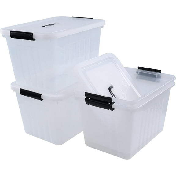 Farmoon 20 Quart Clear Latching Storage Bin with Handle, 4 Packs Plastic Storage Boxes